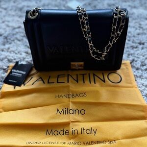 Valentino Black Shoulder Bag with Gold Chain